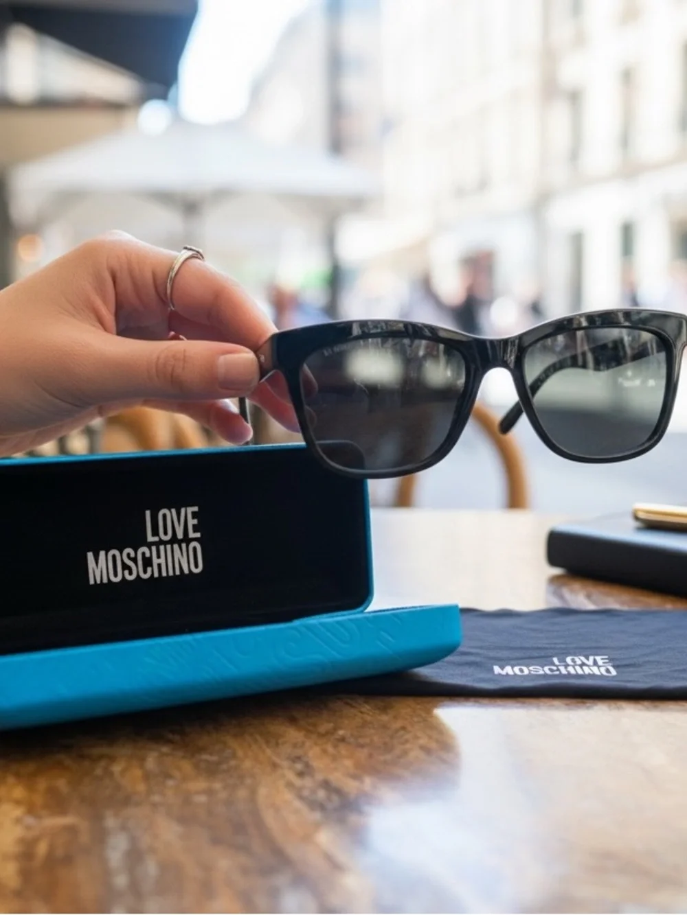 Love Moschino Black Sunglasses with Blue Case and Pouch